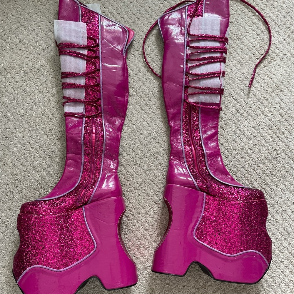 Pleaser knee high hot pink boots!!